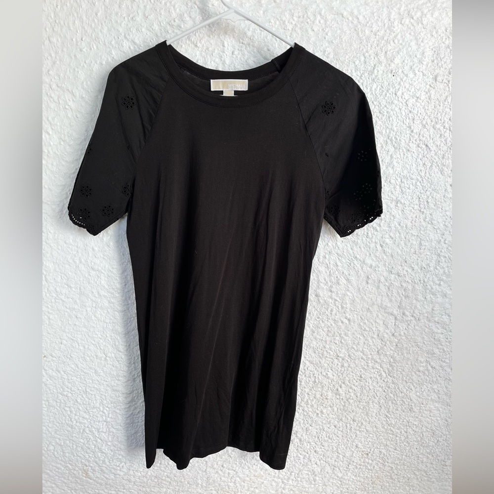 Michael Kors Black Eyelet Short Sleeve  Stretch T-Shirt Dress Size S